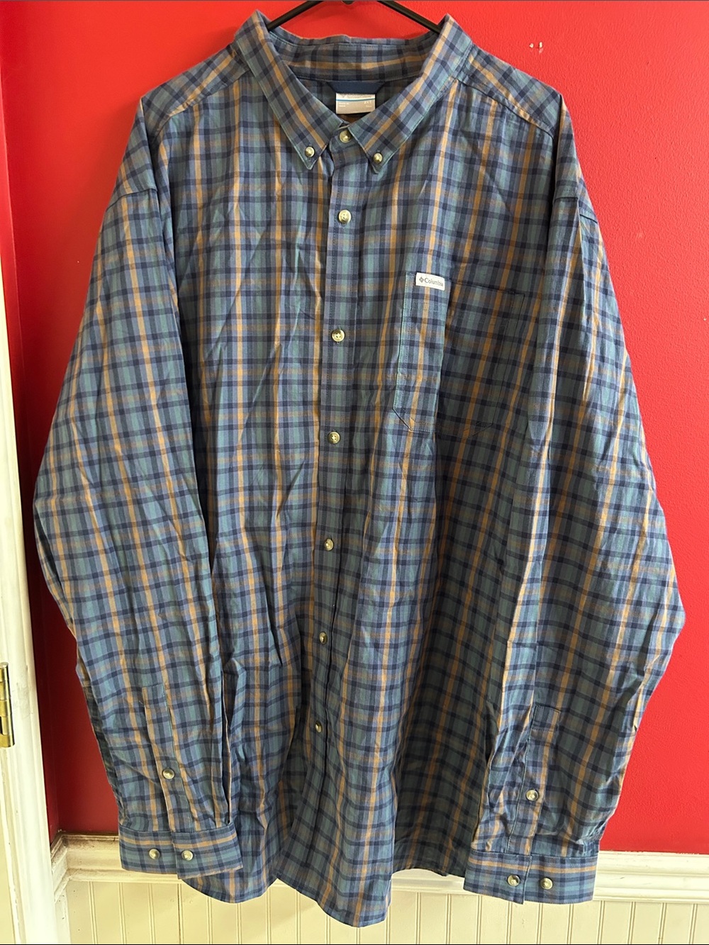 Columbia Men’s Blue and Brown Plaid Button-Down Shirt sz 2XT